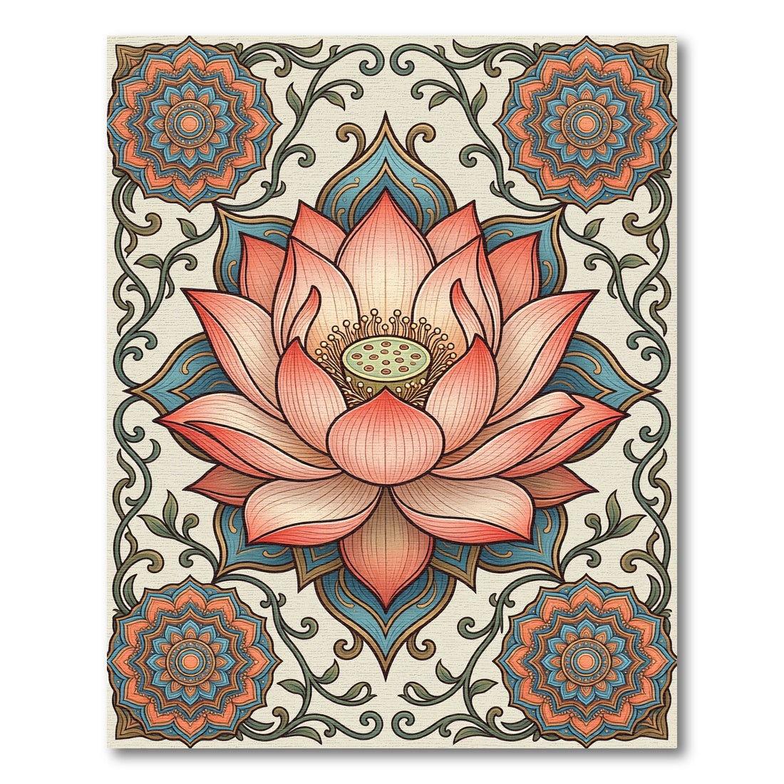 Pink Lotus Mandala Floral Art Rug