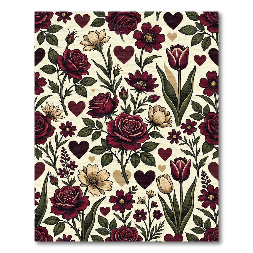 Romantic Crimson Rose Floral Heart Art Rug