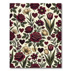 Romantic Crimson Rose Floral Heart Art Rug