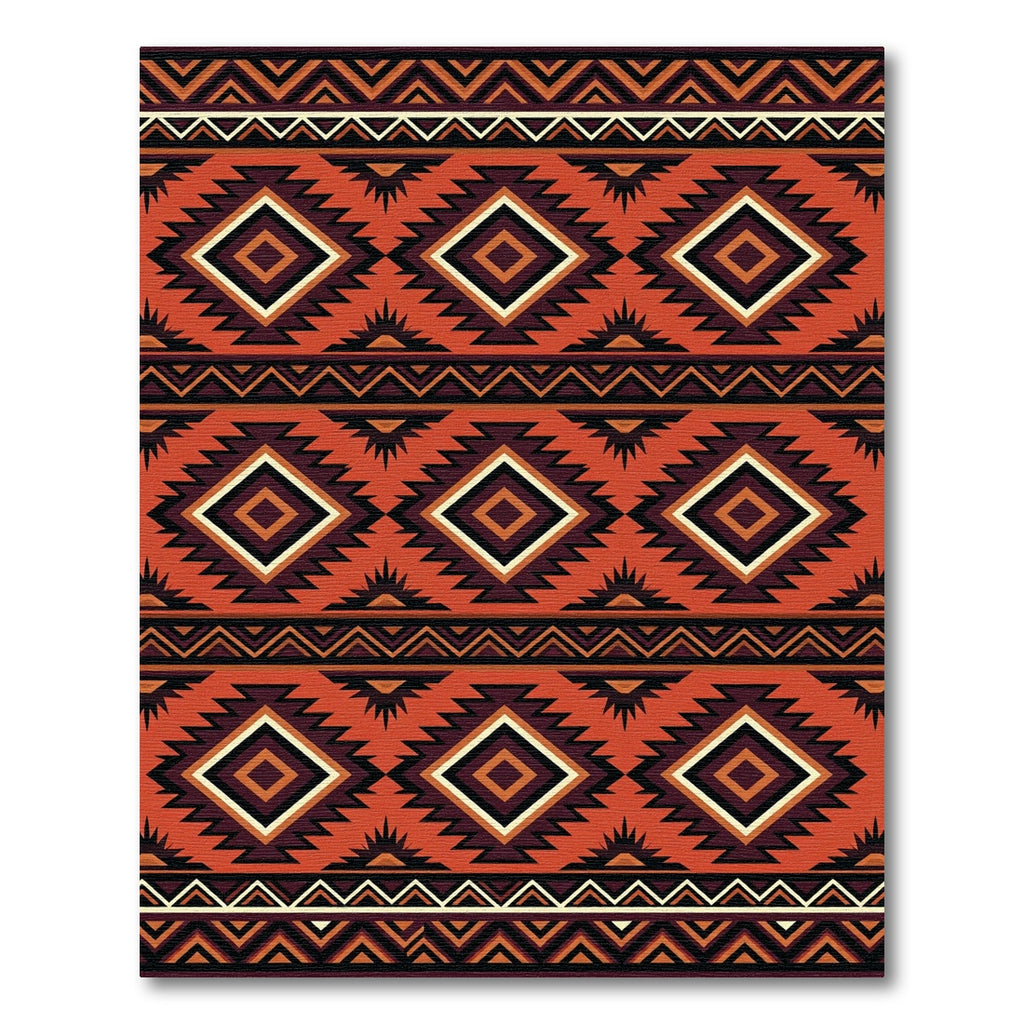Bold Terracotta Aztec Geometric Diamond Rug