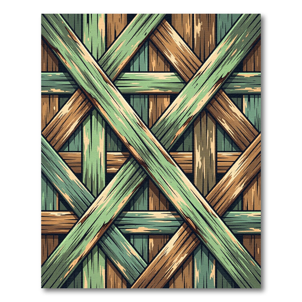 Distressed Wood Plank Lattice Weave Rug