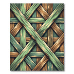Distressed Wood Plank Lattice Weave Rug
