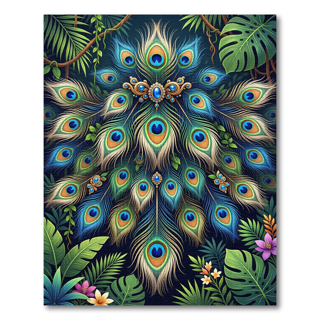 Ornate Peacock Feather Jewel Garden Rug