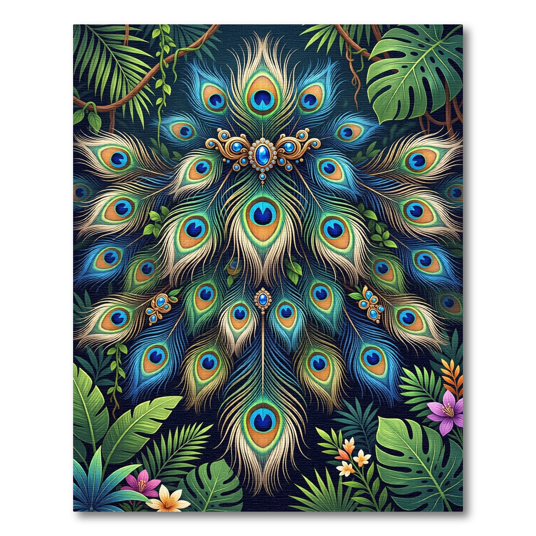 Ornate Peacock Feather Jewel Garden Rug