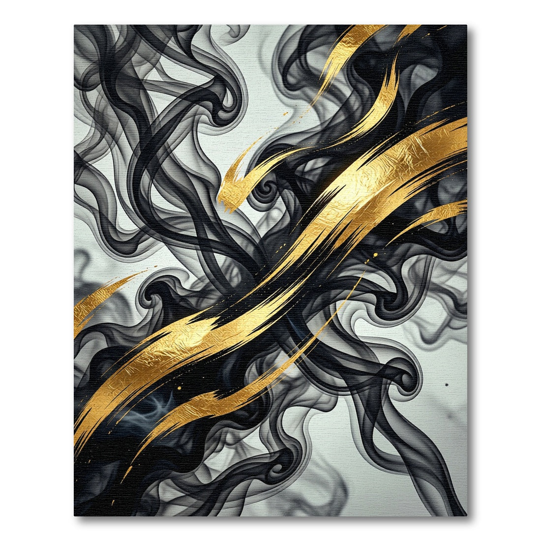 Elegant Black and Gold Abstract Smoke Rug