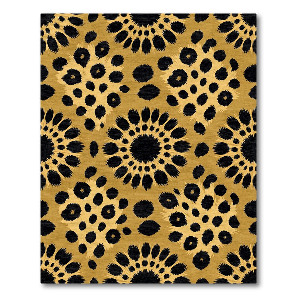 Golden Leopard Spot Floral Medallion Rug