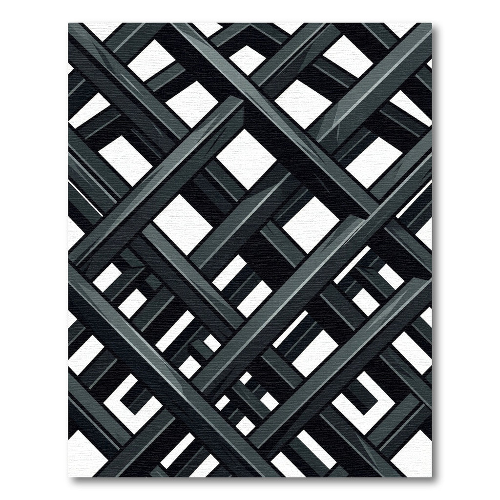 Monochrome Abstract Geometric Interlocking Grid Rug