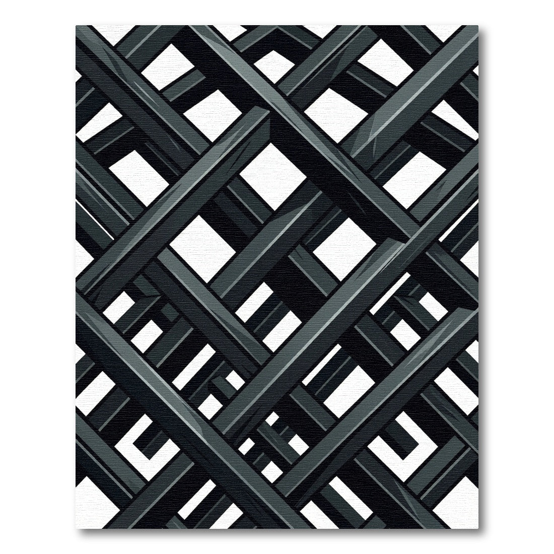 Monochrome Abstract Geometric Interlocking Grid Rug