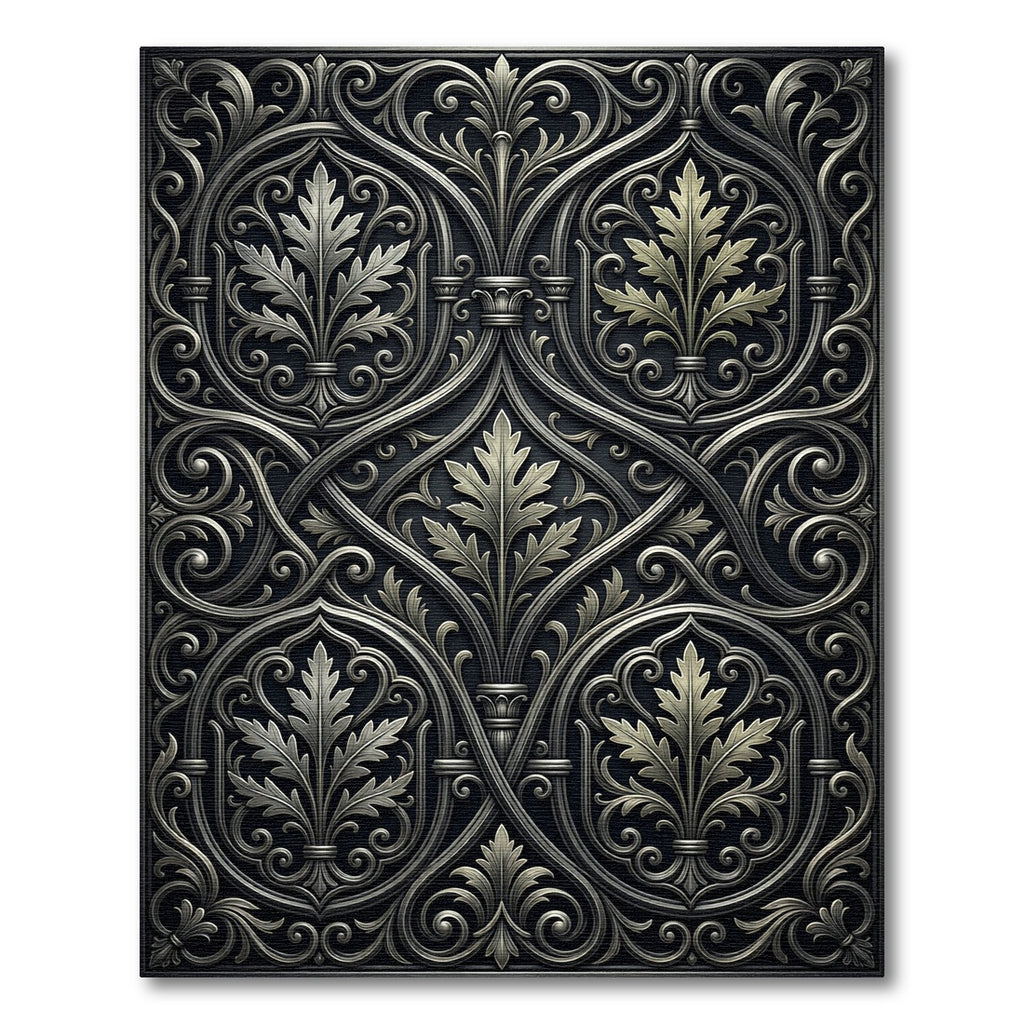 Ornate Silver Foliage Swirls Rug
