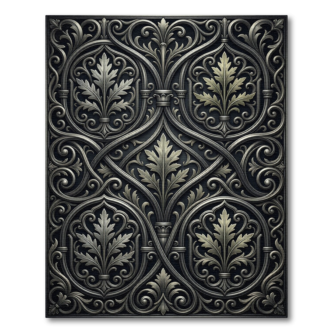 Ornate Silver Foliage Swirls Rug