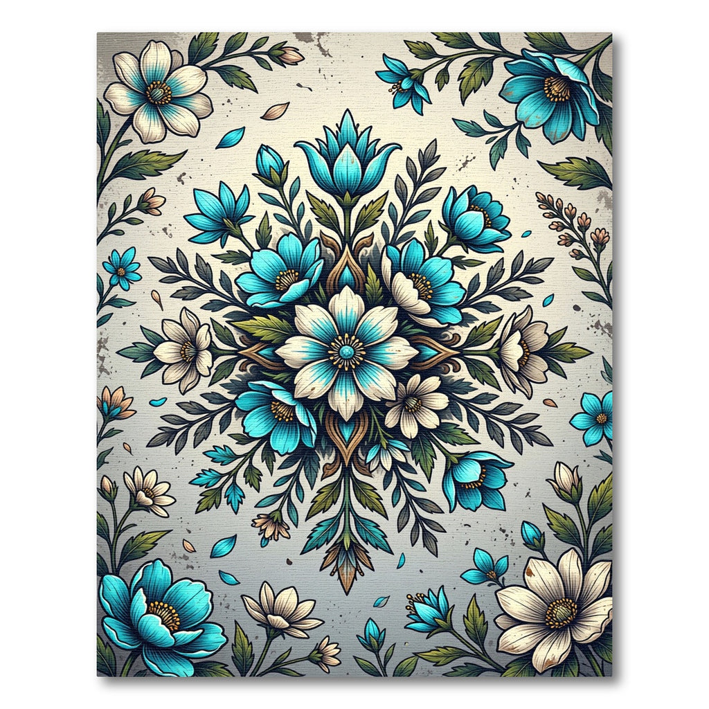 Elegant Teal and White Floral Medallion Rug