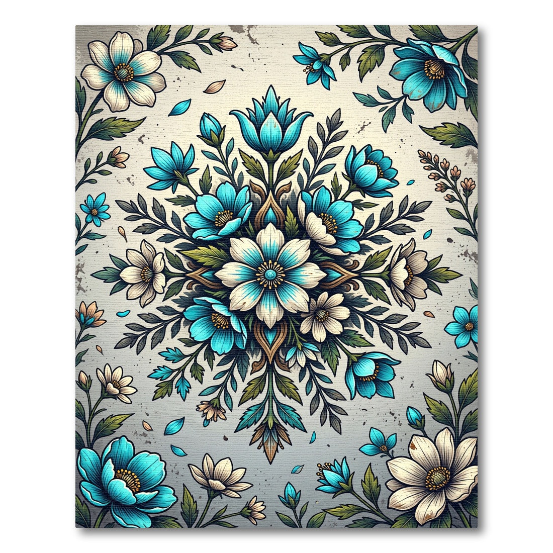 Elegant Teal and White Floral Medallion Rug