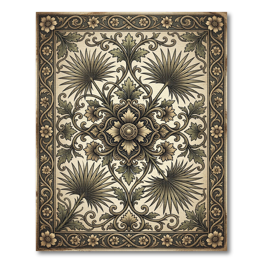 Vintage Sage Filigree Sunburst Rug