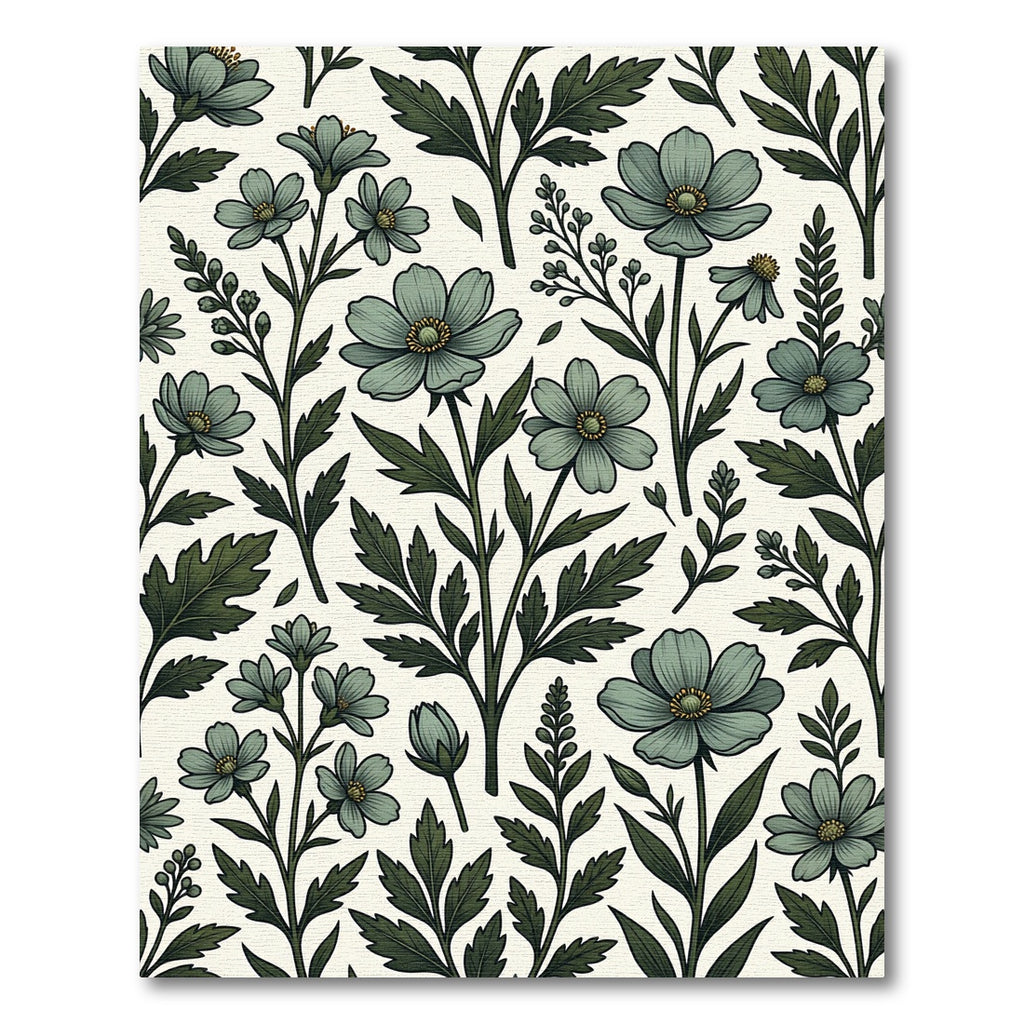 Sage Green Botanical Cosmos Floral Rug