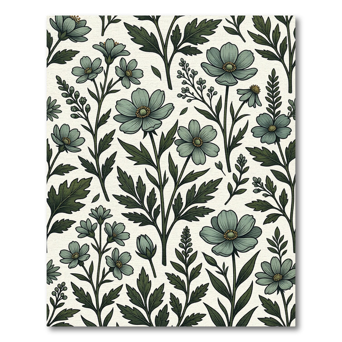 Sage Green Botanical Cosmos Floral Rug