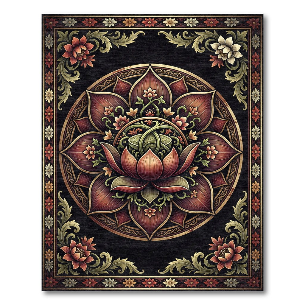 Opulent Deep Crimson Lotus Mandala Rug