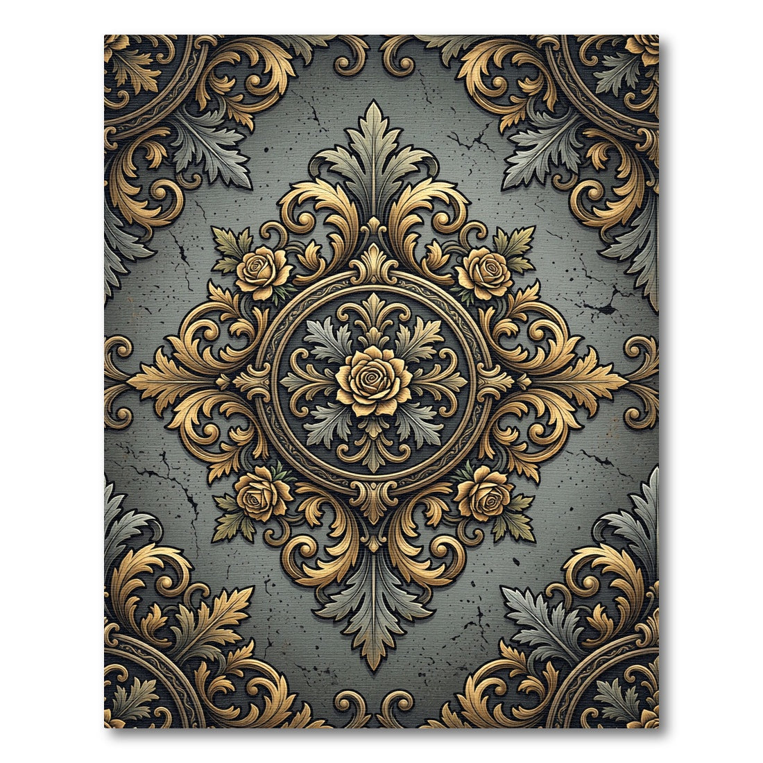 Antique Gold Floral Scroll Gray Rug