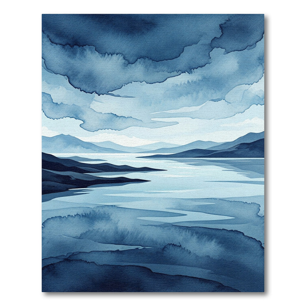 Azure Mountain Lake Watercolor Landscape Rug