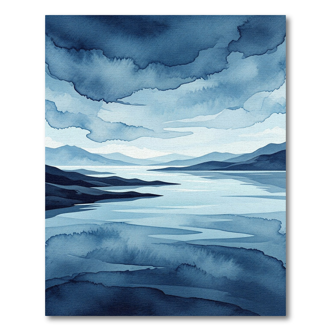 Azure Mountain Lake Watercolor Landscape Rug