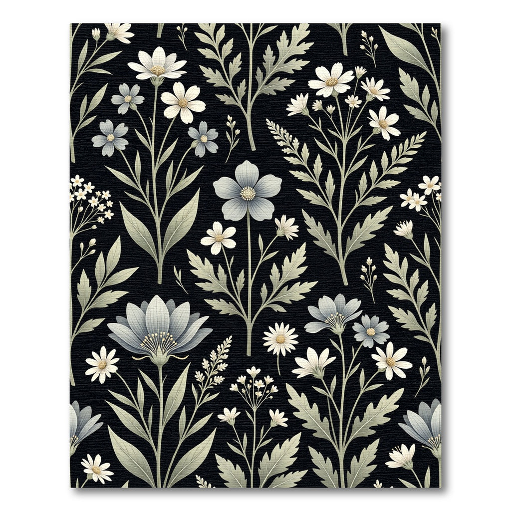Monochromatic Botanical Wildflower Black Meadow Rug