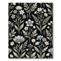 Monochromatic Botanical Wildflower Black Meadow Rug