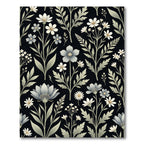 Monochromatic Botanical Wildflower Black Meadow Rug