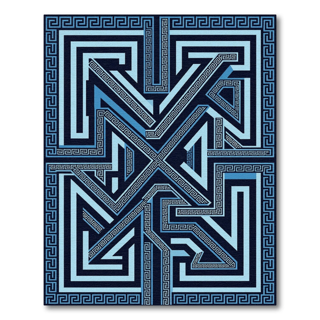 Navy Blue Greek Key Geometric Maze Rug