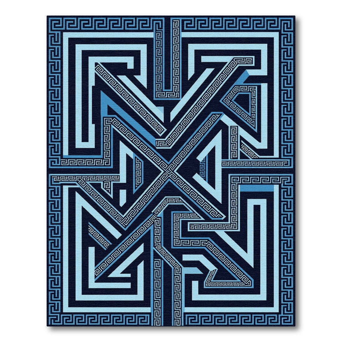 Navy Blue Greek Key Geometric Maze Rug
