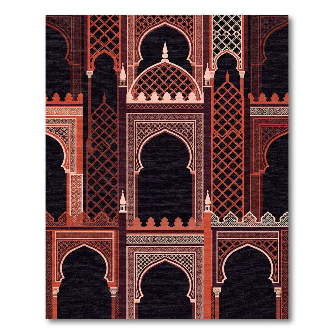 Terracotta Arched Lattice Architectural Silhouette Rug
