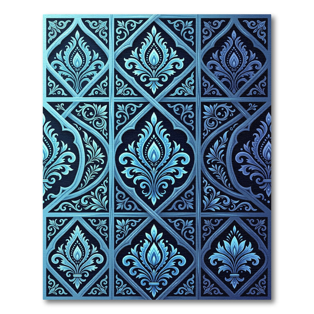 Electric Blue Damask Ornate Filigree Rug