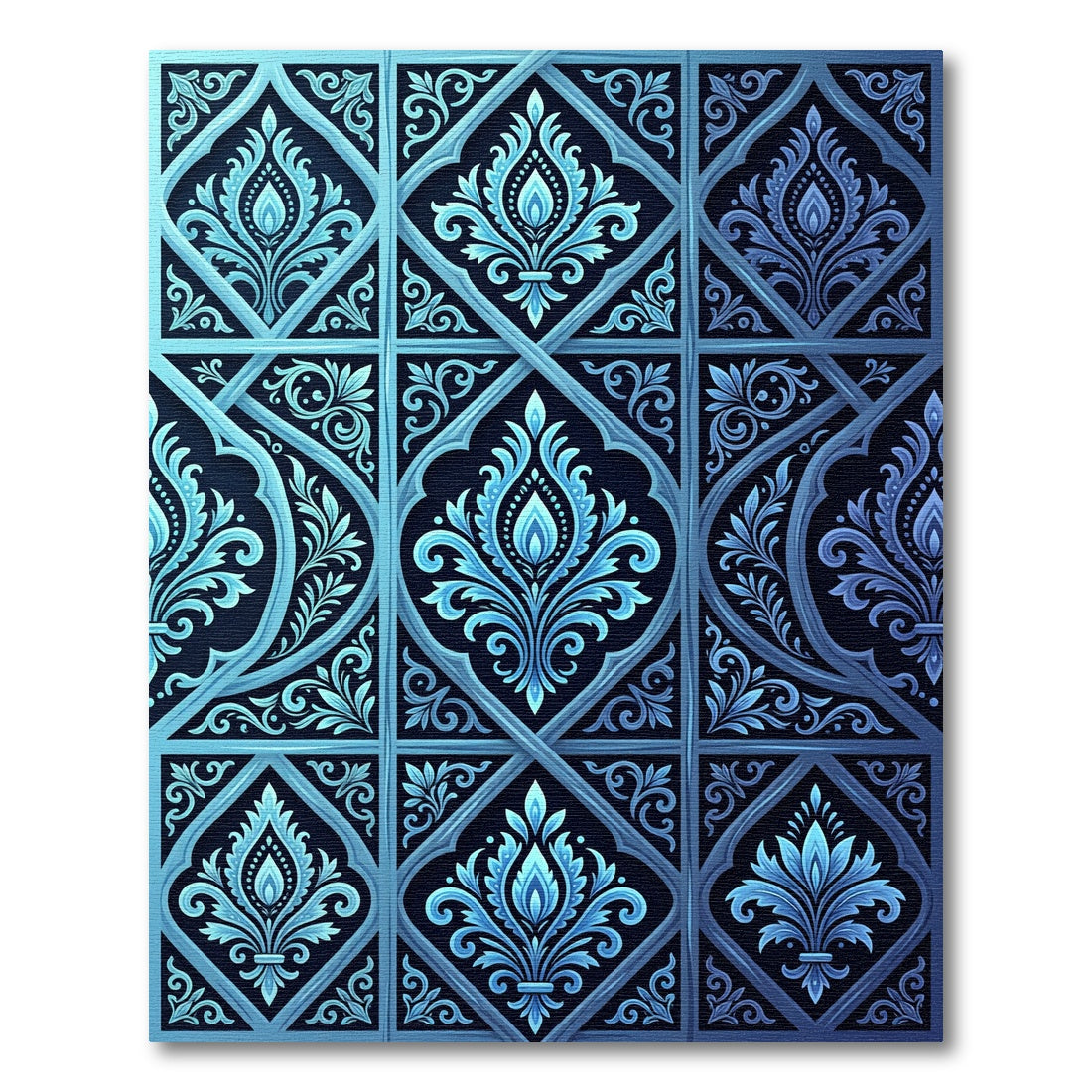 Electric Blue Damask Ornate Filigree Rug