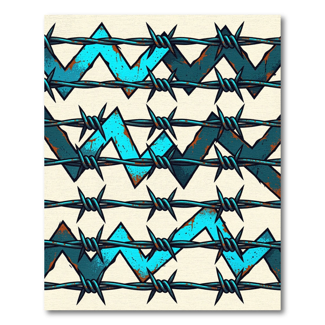 Rough Jagged Turquoise Barbed Wire Rug