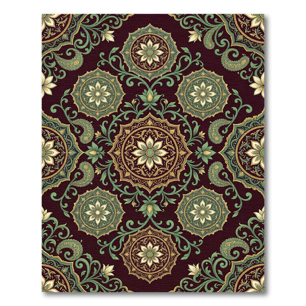 Elegant Burgundy Floral Gold Medallion Rug