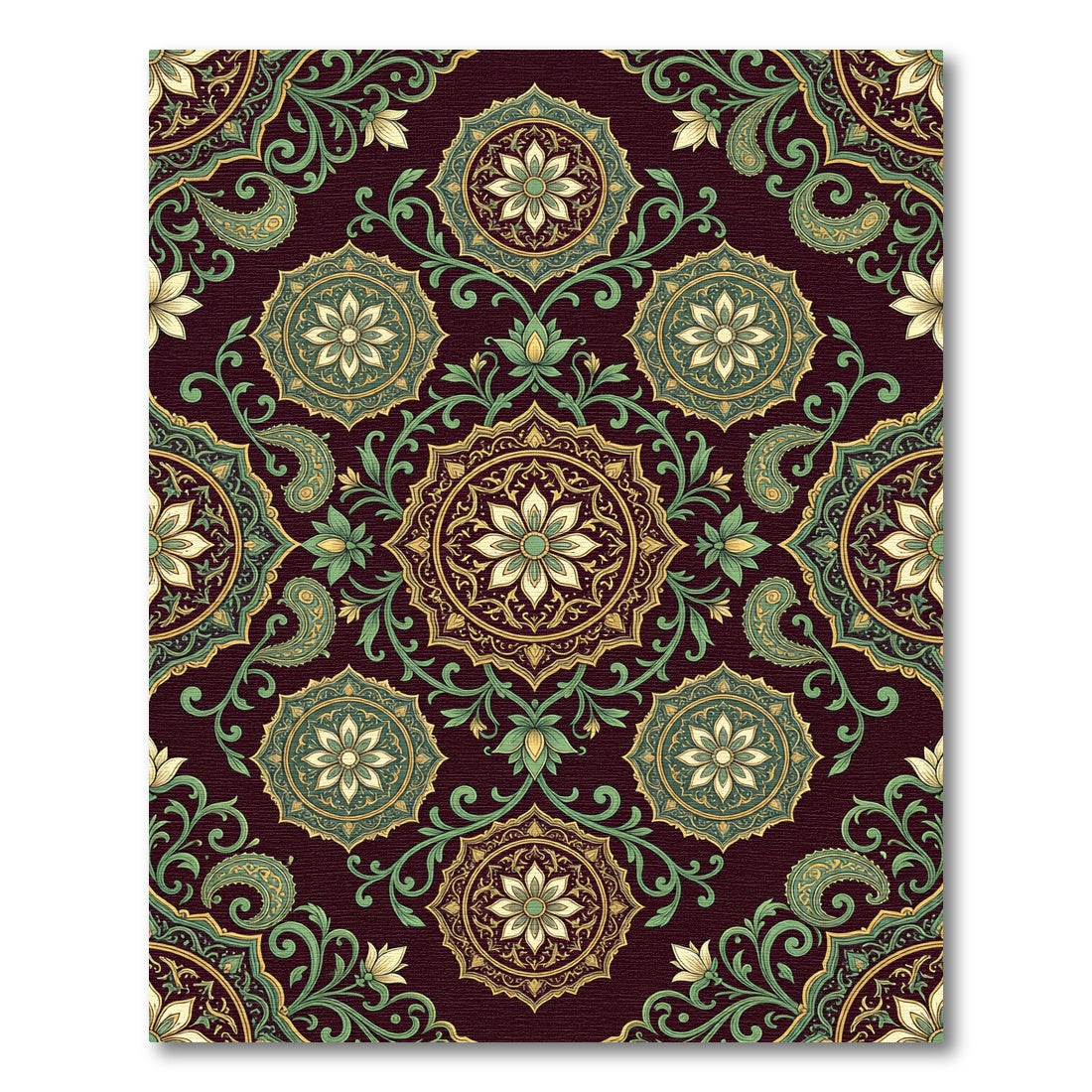 Elegant Burgundy Floral Gold Medallion Rug