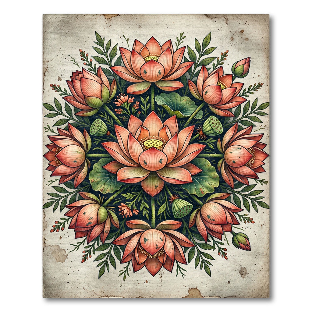 Lotus Bloom Medallion Coral Floral Rug