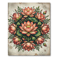 Lotus Bloom Medallion Coral Floral Rug