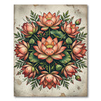 Lotus Bloom Medallion Coral Floral Rug