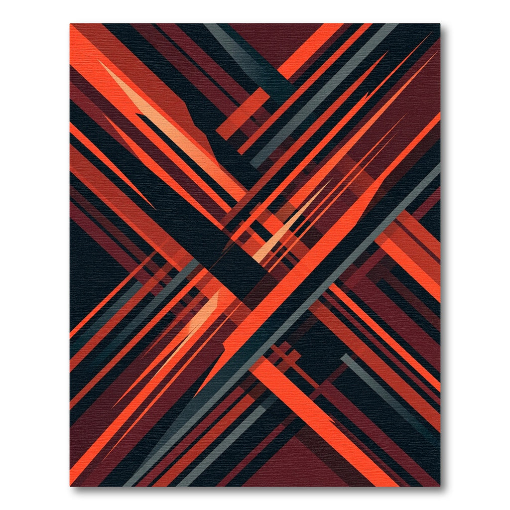 Modern Abstract Crimson Sharp Angular Linear Rug