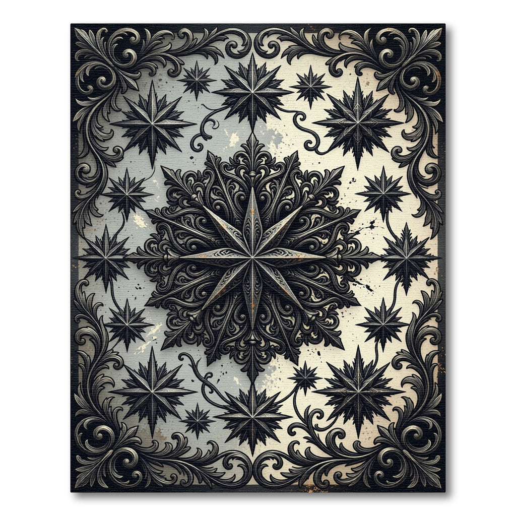 Gothic Black Star Celestial Medallion Rug