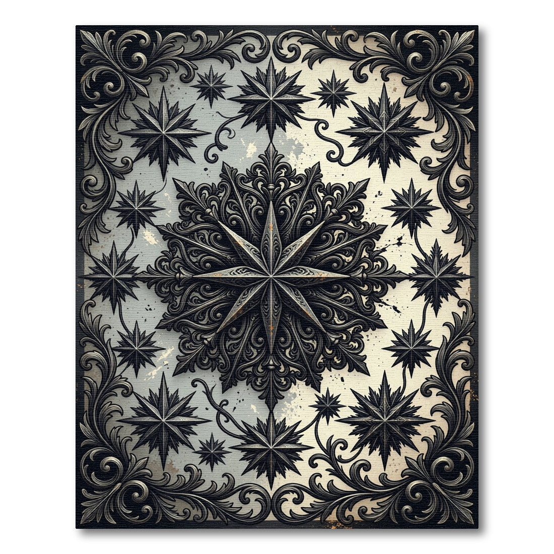 Gothic Black Star Celestial Medallion Rug
