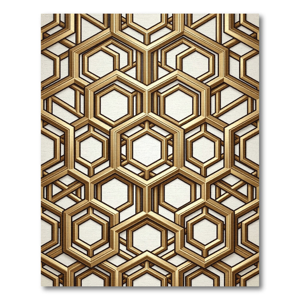 Luxurious Gold Geometric Hexagon Lattice Rug