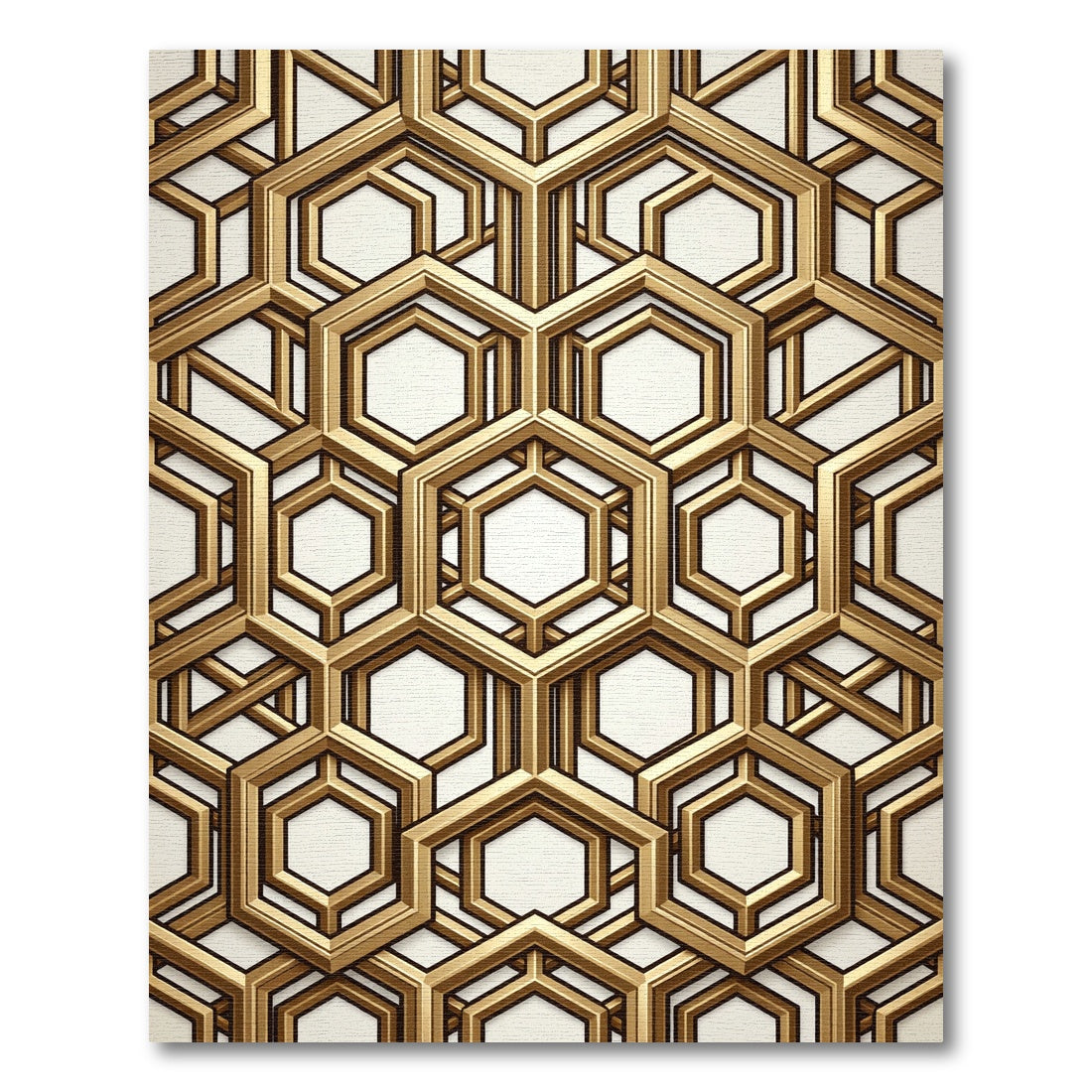 Luxurious Gold Geometric Hexagon Lattice Rug
