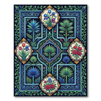 Emerald Blue Floral Garden Frame Rug