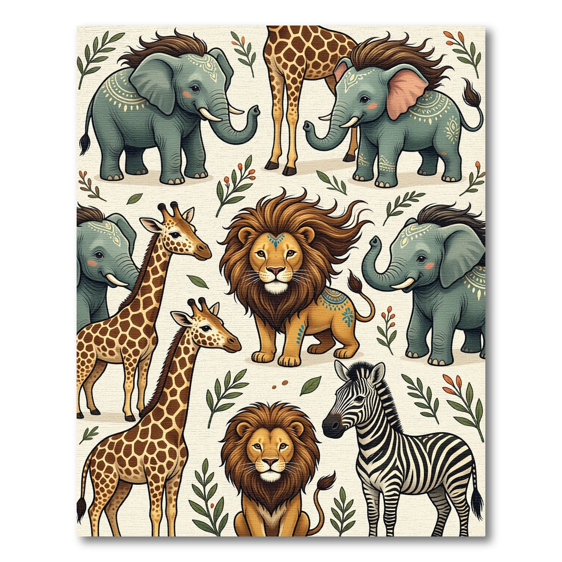 Whimsical Safari Animals in Boho Tones Rug