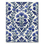 Navy Blue Cornflower Floral Scroll Rug