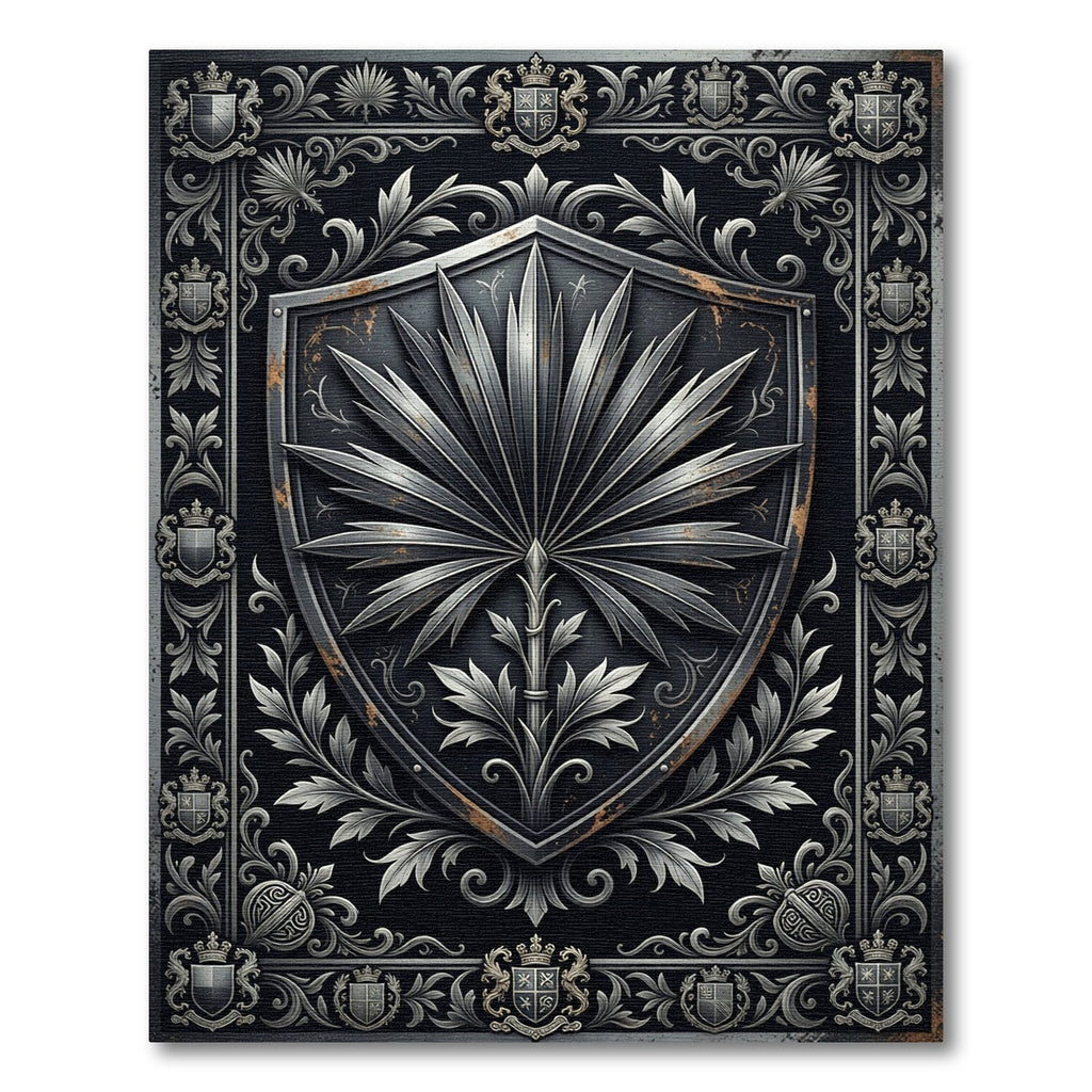 Ornate Silver Heraldic Crest Rug