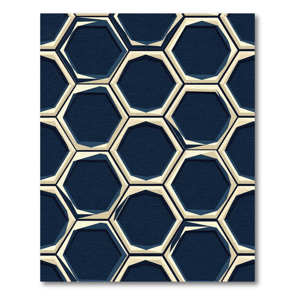 Navy and Cream Geometric Hexagon Rug
