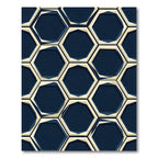 Navy and Cream Geometric Hexagon Rug
