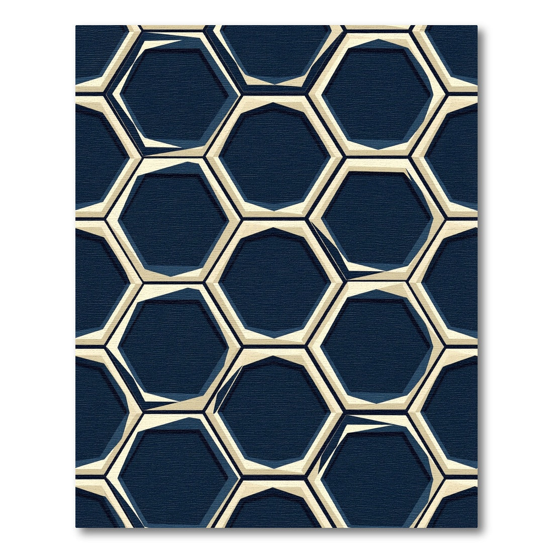 Navy and Cream Geometric Hexagon Rug