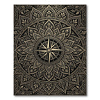 Gilded Compass Mandala Gold Black Art Rug